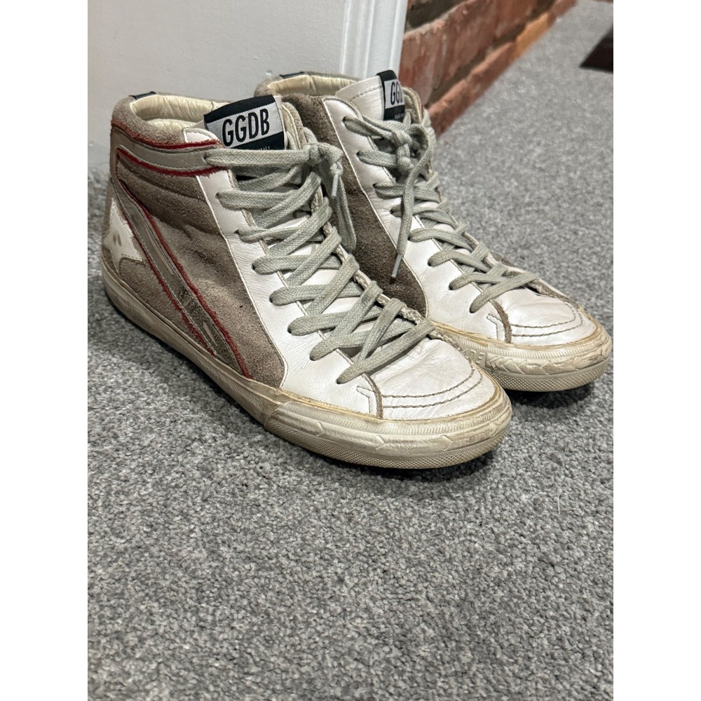 Golden Goose Deluxe Brand Slide High Top Sneakers White Grey Suede Size 37